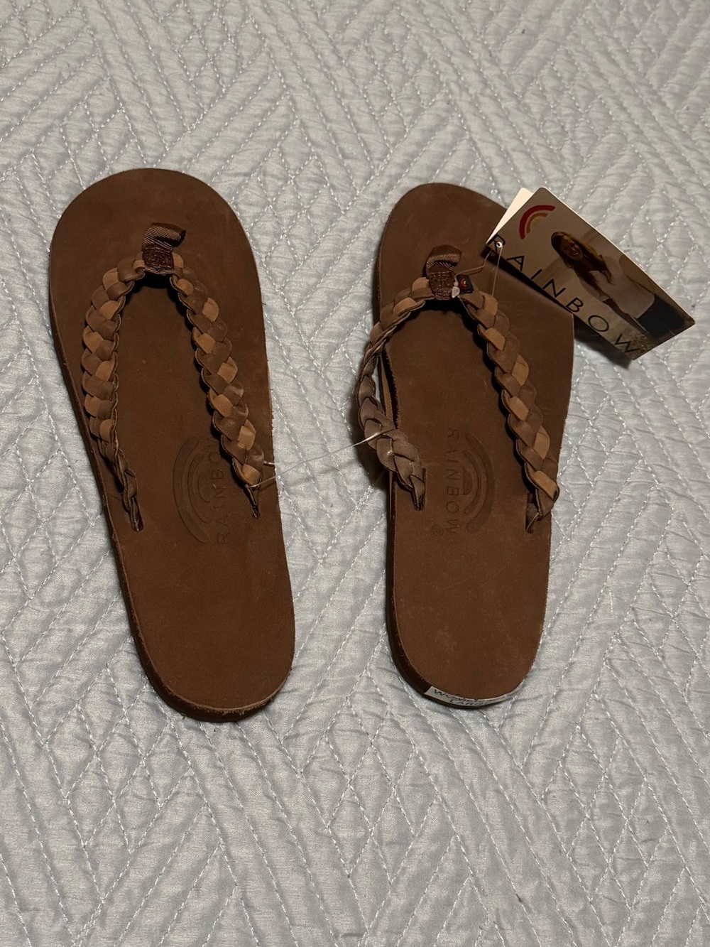 Rainbow Women’s Braided Leather Flip Flops in Espresso (Dark Brown)- Large